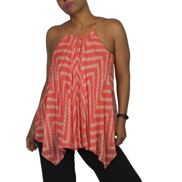Milly Handkerchief Hem Top Orange Coral Silk Tank Swing Racerback Chiffon 2 - Picture 13 of 13